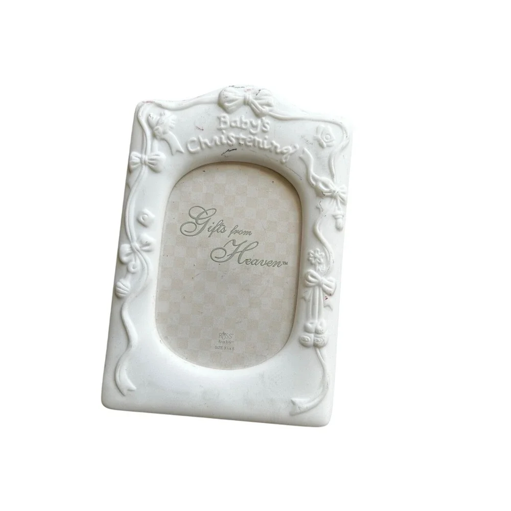 Russ Baby Gifts from‎ Heaven White Ceramic Christening Picture Frame 3.5x5 Bows